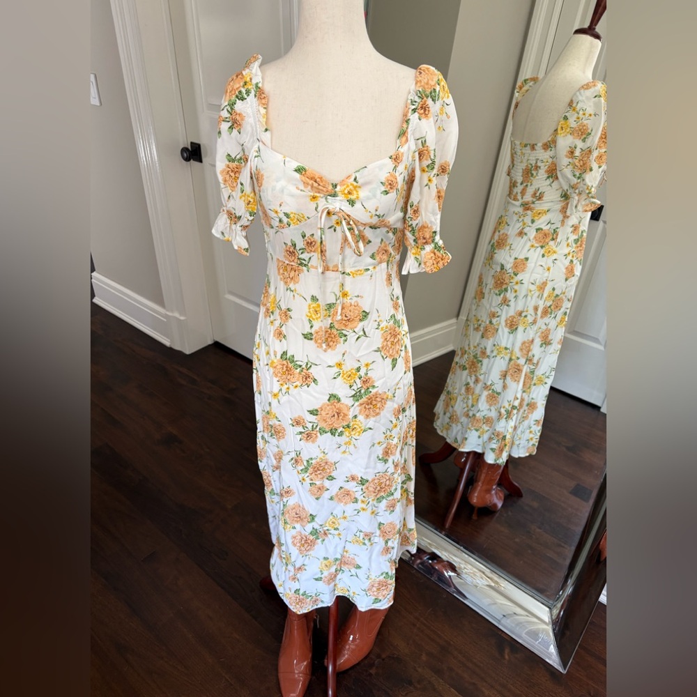 Faithfull the Brand Orange Floral Midi Dress